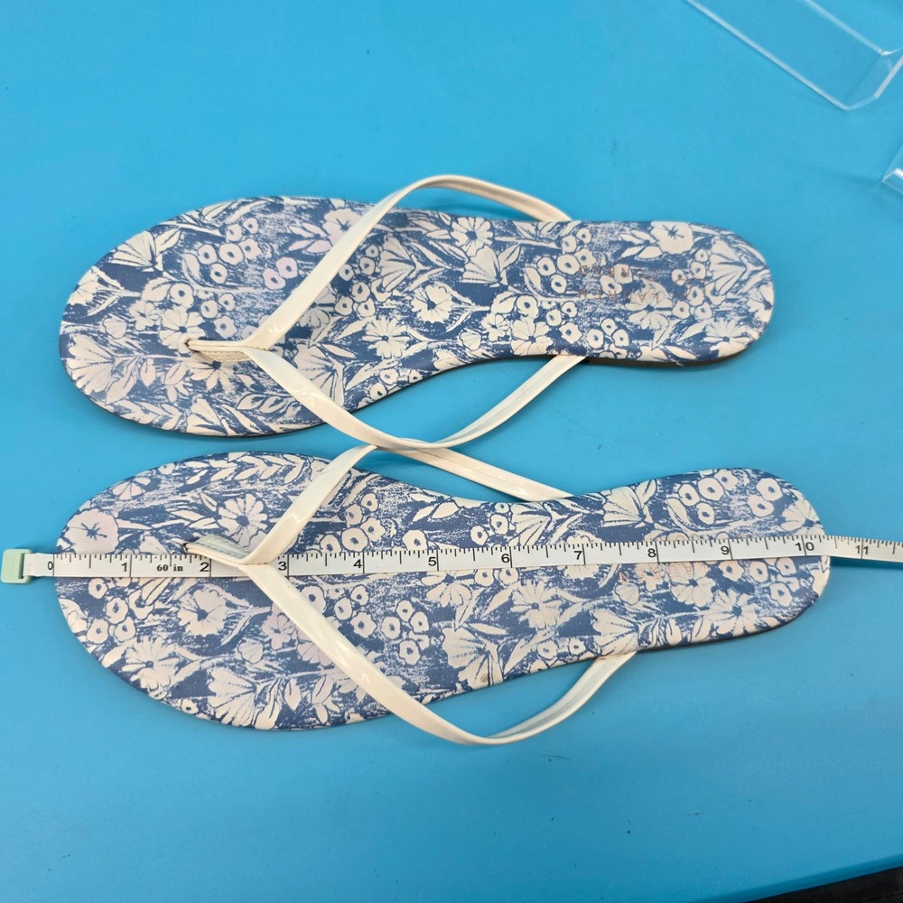 LC Lauren Conrad Blue Floral Flip Flop Sandals White Straps Flat Summer Shoes 9 - Picture 10 of 13